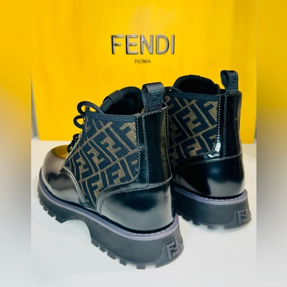 Fendi Force FF Biker Ancle Boots Calf and Goat Leather Size EU-10 New with Box!